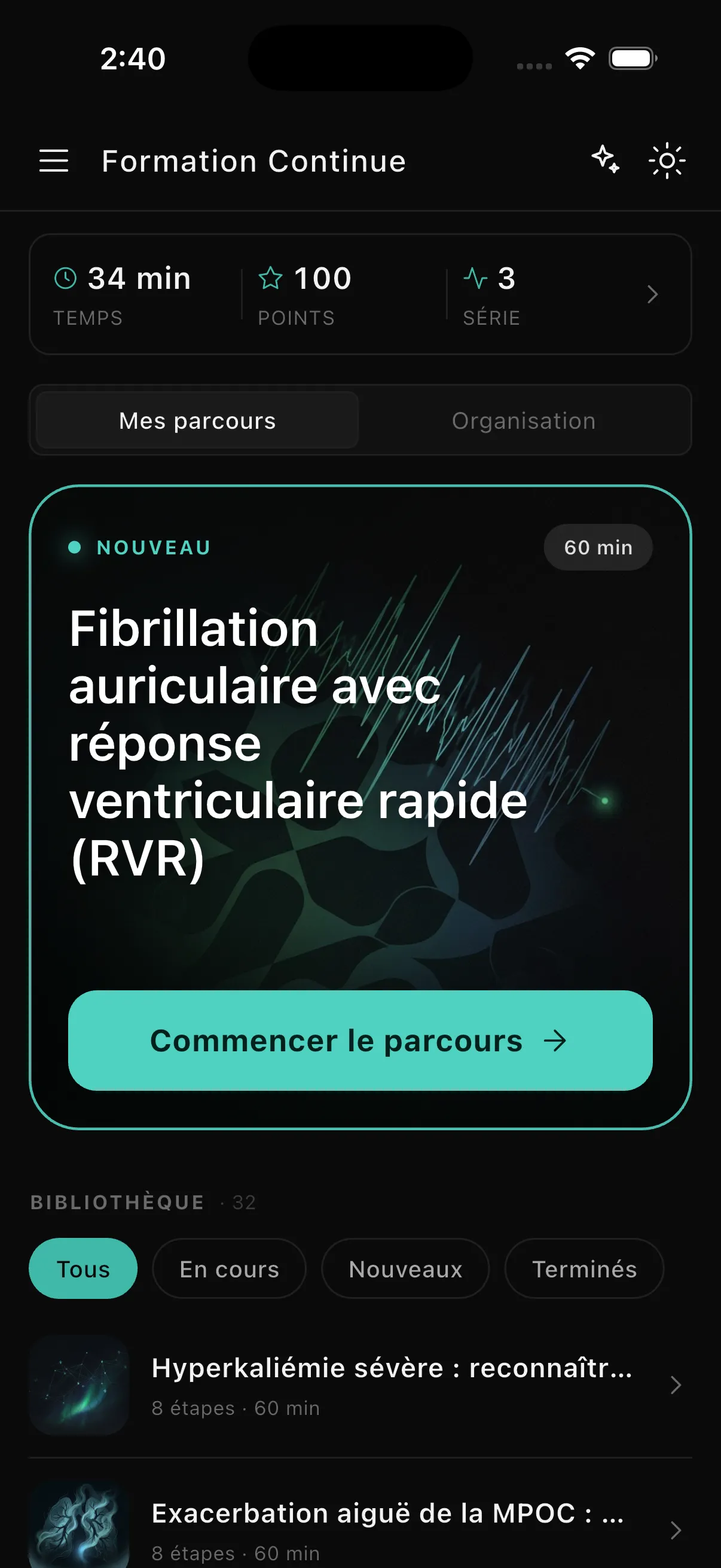Écran d'accueil Nursio