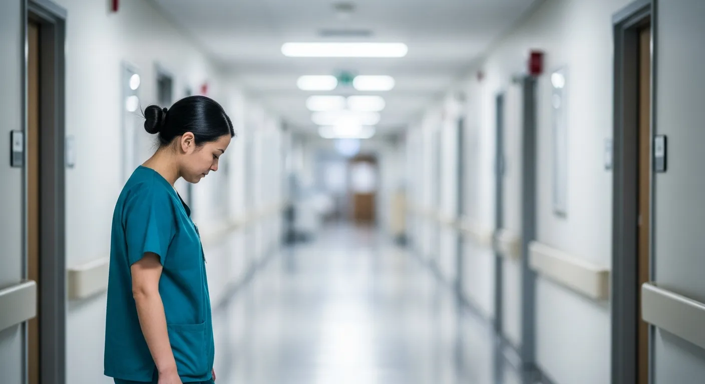 Nurse walking a hospital corridor